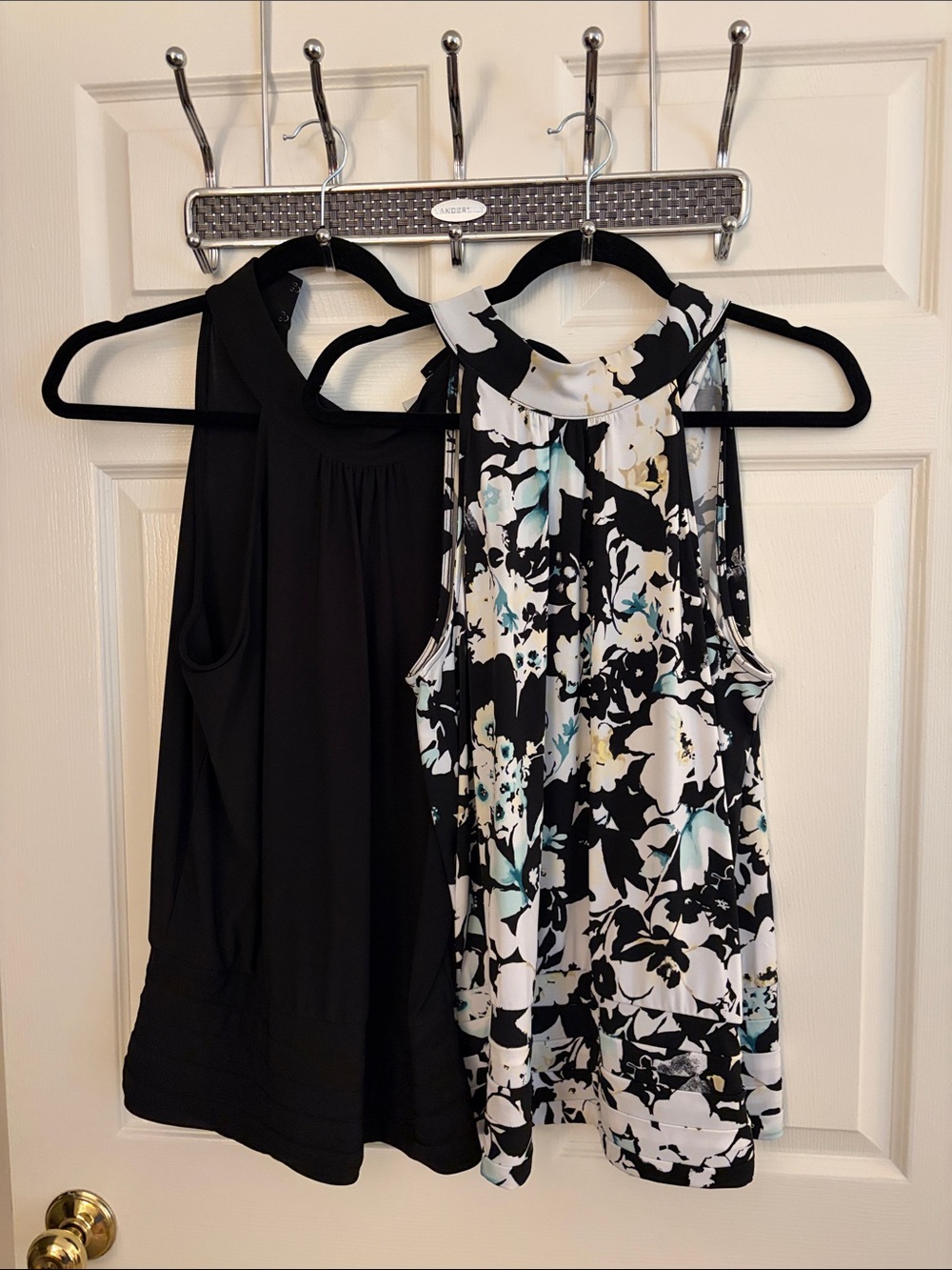 White House Black Market Women’s Black and Floral Halter Neck Tops